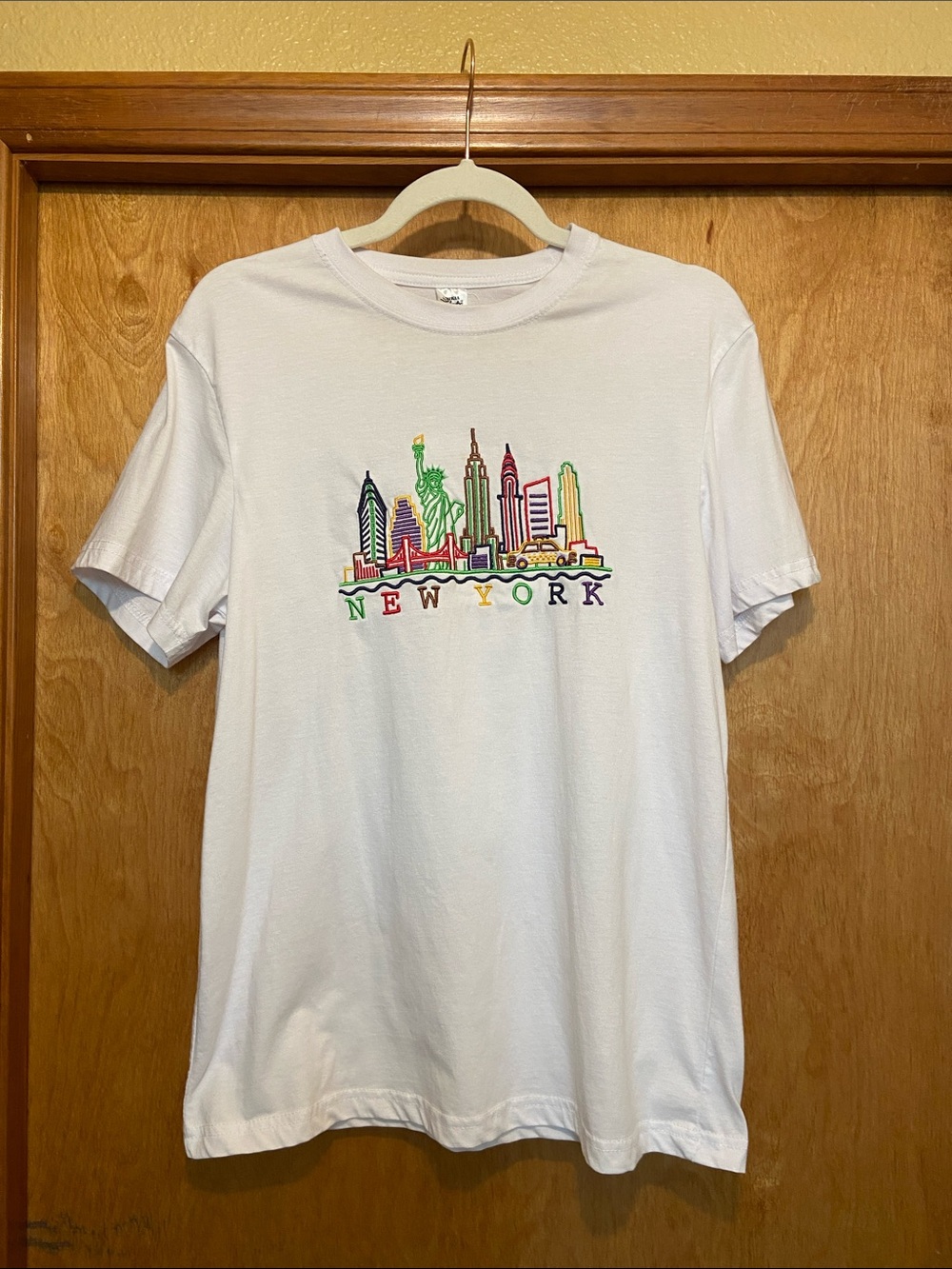White New York Skyline Embroidered Short Sleeve Tee